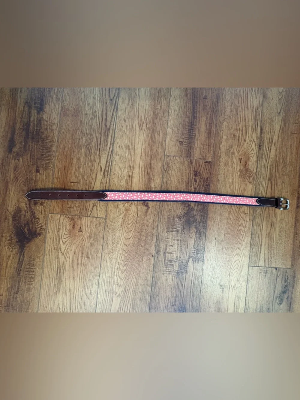 Vineyard Vines Leather & Canvas Club Belt – Pink Lemonade Print | Size 30